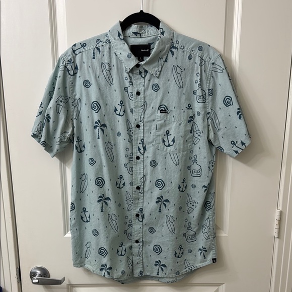 Hurley Other - Hurley Blue Casual Button Down Shirt with Playful Design